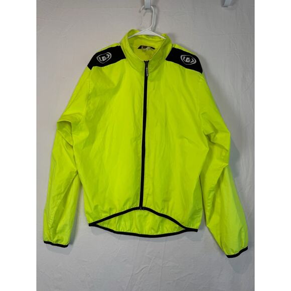 Louis Garneau Cycling Jacket M/L Neon Yellow Full Zip Lightweight - Picture 1 of 6
